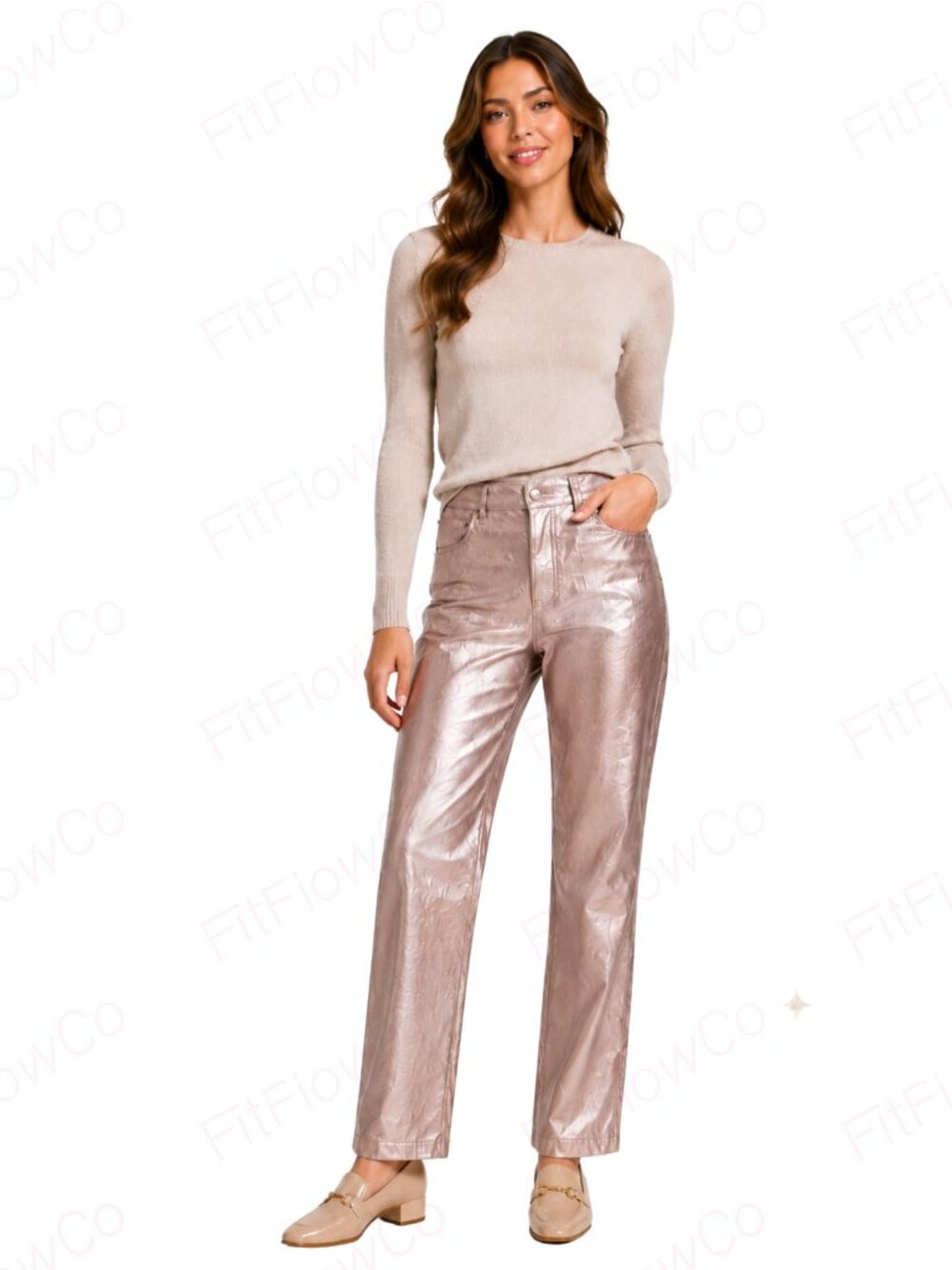 GUESS Ambra Metallic Rose Gold Faux Leather Pants S NWT